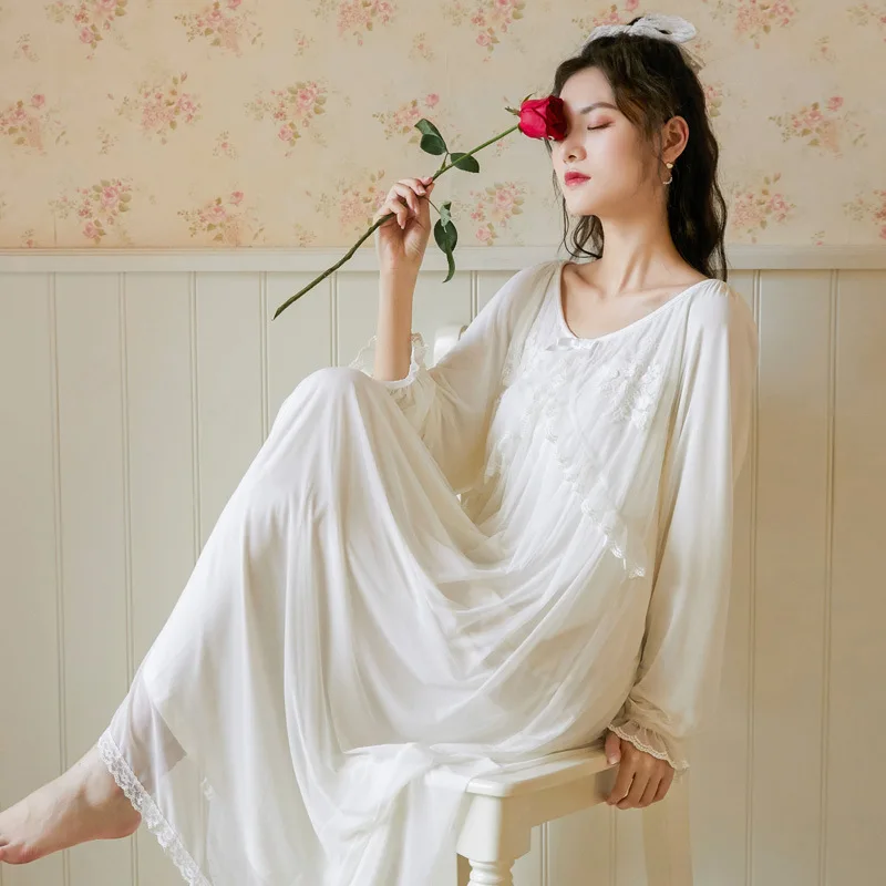 Винтажные ночные рубашки Модальная пикантная Домашняя одежда дворцовая Ночная
