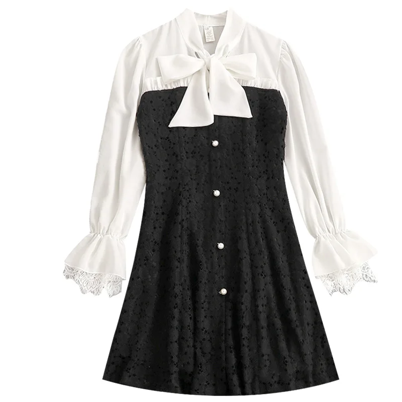 Женское платье большого размера весна-осень 2019 новое однобортное шифоновое