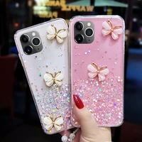 luxury cute bling glitter lanyard silicone phone case for iphone 13 12 11 pro xs max se xr x 8 7 6 plus ultra thin strap cover