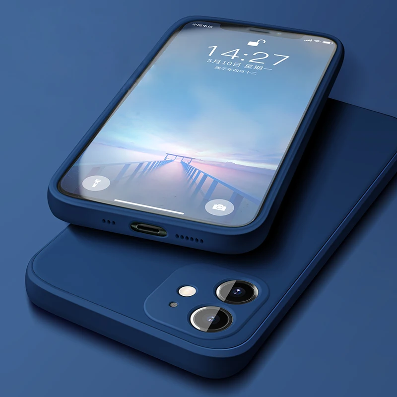

New Square Liquid Silicone Soft Phone Case For iPhone 11 12 Pro XS Max Mini X XR 7 8 Plus SE 2 Original Luxury Solid Color Cover