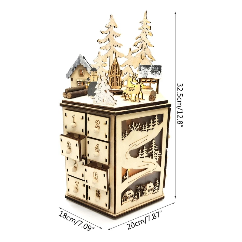 

Christmas Wooden Advent Calendar Countdown Decoration 24 Drawers with LED Light