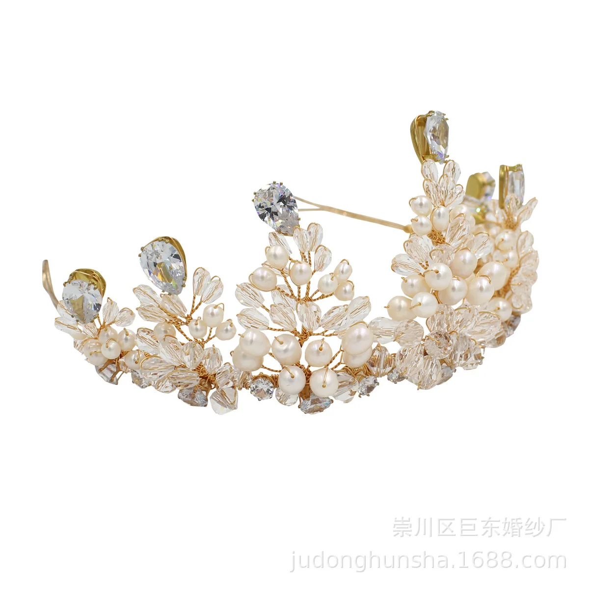 

Le Liin Freshwater Pearl Bride Crown CZ Crystal Handmade Tiara Wedding Hair Accessories Bridal Headband