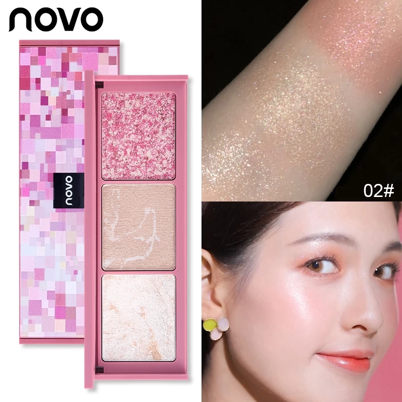 NOVO Новинка 3 цвета мерцающий макияж палитра хайлайтер Румяна цветная пудра для