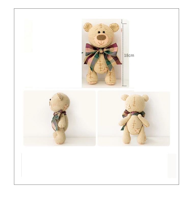 About18cm милая кукла-медведь ручной работы, вязаная игрушка в подарок, шерстяная вязаная кукла, подарок на день рождения для детей(готовое изделие, не сделай сам