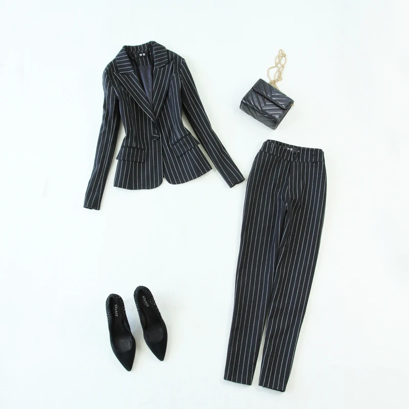 Женская зимняя одежда новинка полосатый шерстяной костюм большого размера с