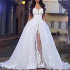 Элегантное белое свадебное платье с открытыми плечами, кружевное привлекательное ТРАПЕЦИЕВИДНОЕ ПЛАТЬЕ с аппликацией с высокой боковой стороны, свадебное платье для выпускного вечера, Vestido de noiva 2020