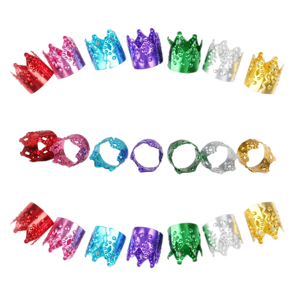 

50PCS Tube Ring Jewelry Hair Cuff Durable Practical Styling Dreadlock Colorful Crown Shape Accessories Metal Adjustable