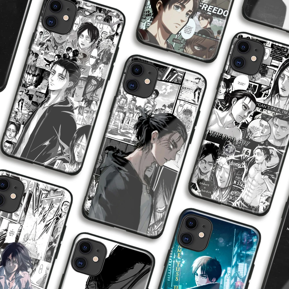 Чехол для телефона Eren Yeager Attack on Titan Anime Soft Tpu Glass для IPhone SE 6s 7 8 14 Plus X Xr Xs 11 12 13 Pro Max Mini.