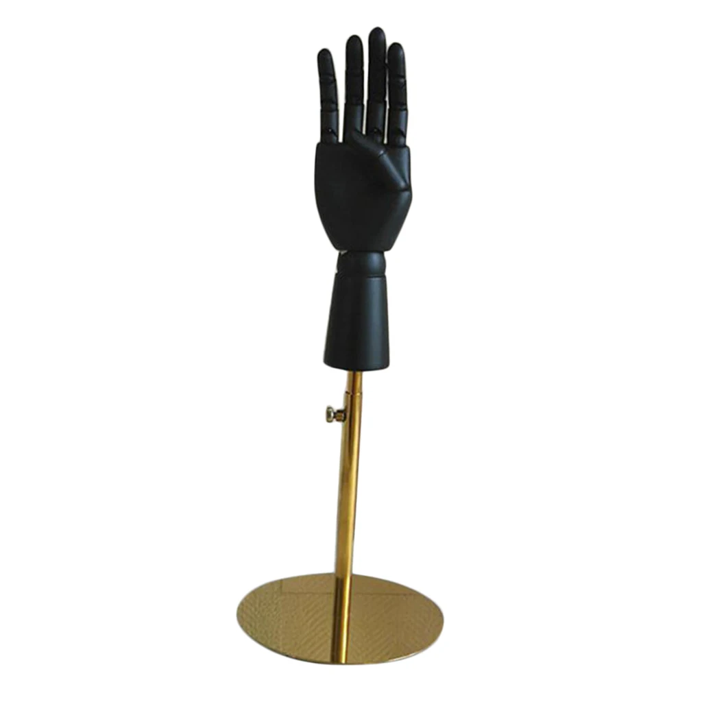 

Black Wooden Hand Display Model With Base Used For Disaply Wallet Jewelry
