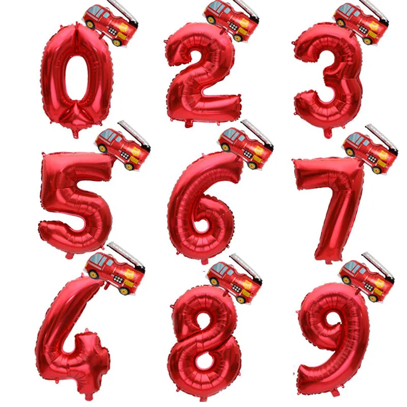Пожарная машина 32 дюйма гелиевые воздушные шары с цифрами из фольги Детские