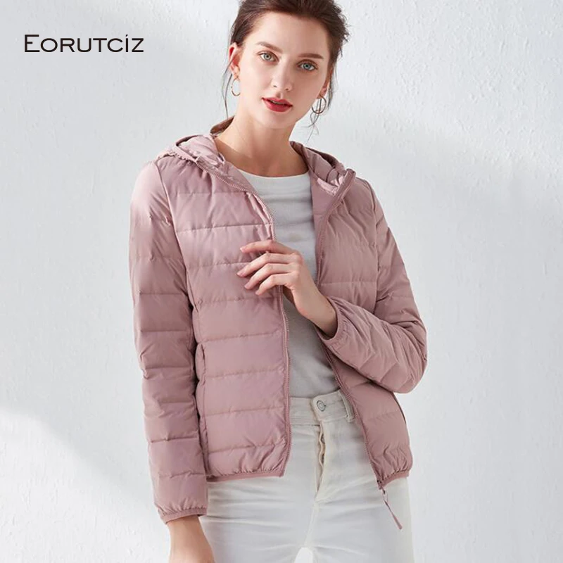 EORUTCI зимнее пуховое пальто с капюшоном больших размеров 3XL Женская Ультралегкая