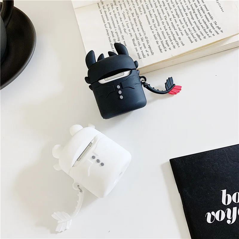 Милый чехол для AirPods, силиконовый чехол с Bluetooth для наушников Airpods 2, мультяшный защитный чехол, стереоскопический дракон, ночная фурия