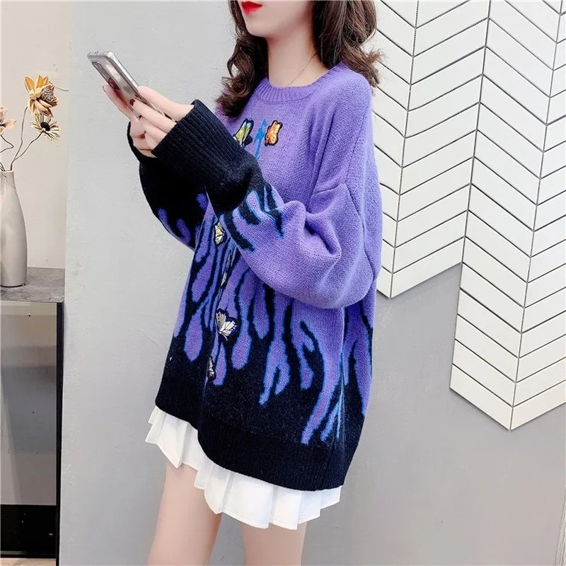 Flame Butterfly Embroidered Sweater Women's New Loose Lazy Pullover Autumn Winter Temperament Versatile Thickened Sweet | Женская