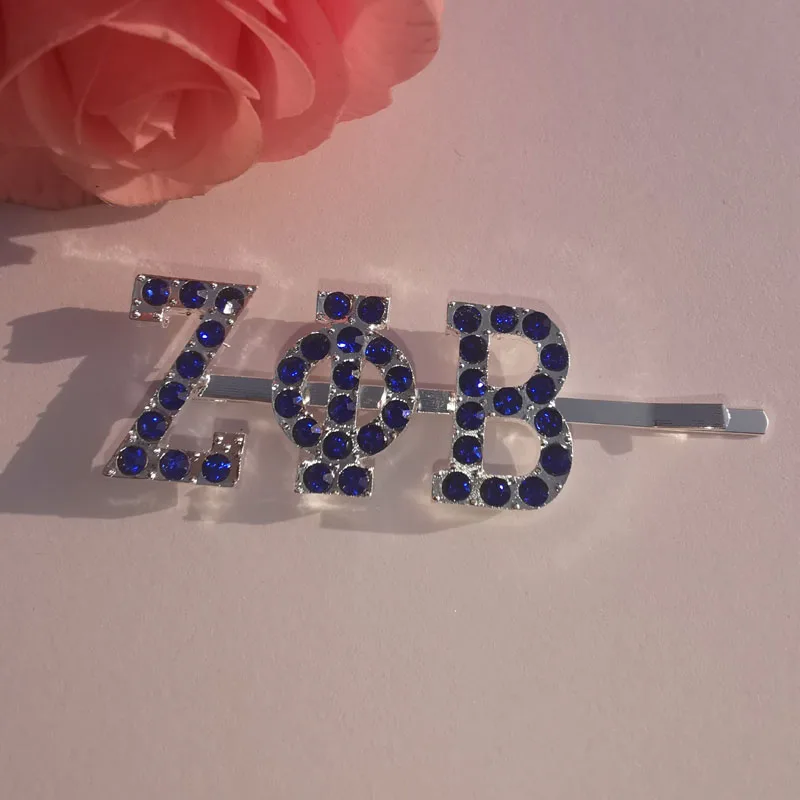 2020 New Arrival Blue Rhinestone ZPB Glitter Hairpin Greek letters Hair Clips | Украшения и аксессуары