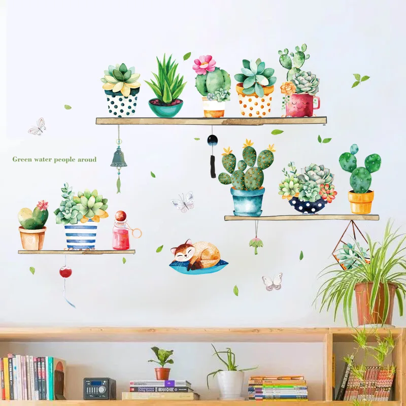 

28 Colors Wallpaper Green Plant Wall Stickers DIY Potted Culture Mural Decals for Living Room Bedroom Kitchen House Decoration