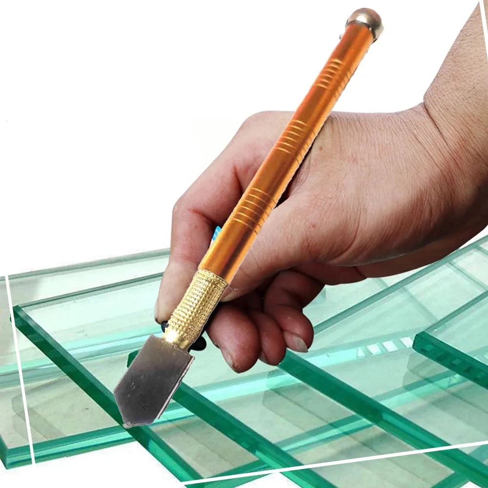 

Glass Cutter Diamond Cutter Head Steel Blade Cutting Tool Anti-Skid Handle High-strength Roller Mahogany Round Flat Cutting Tool