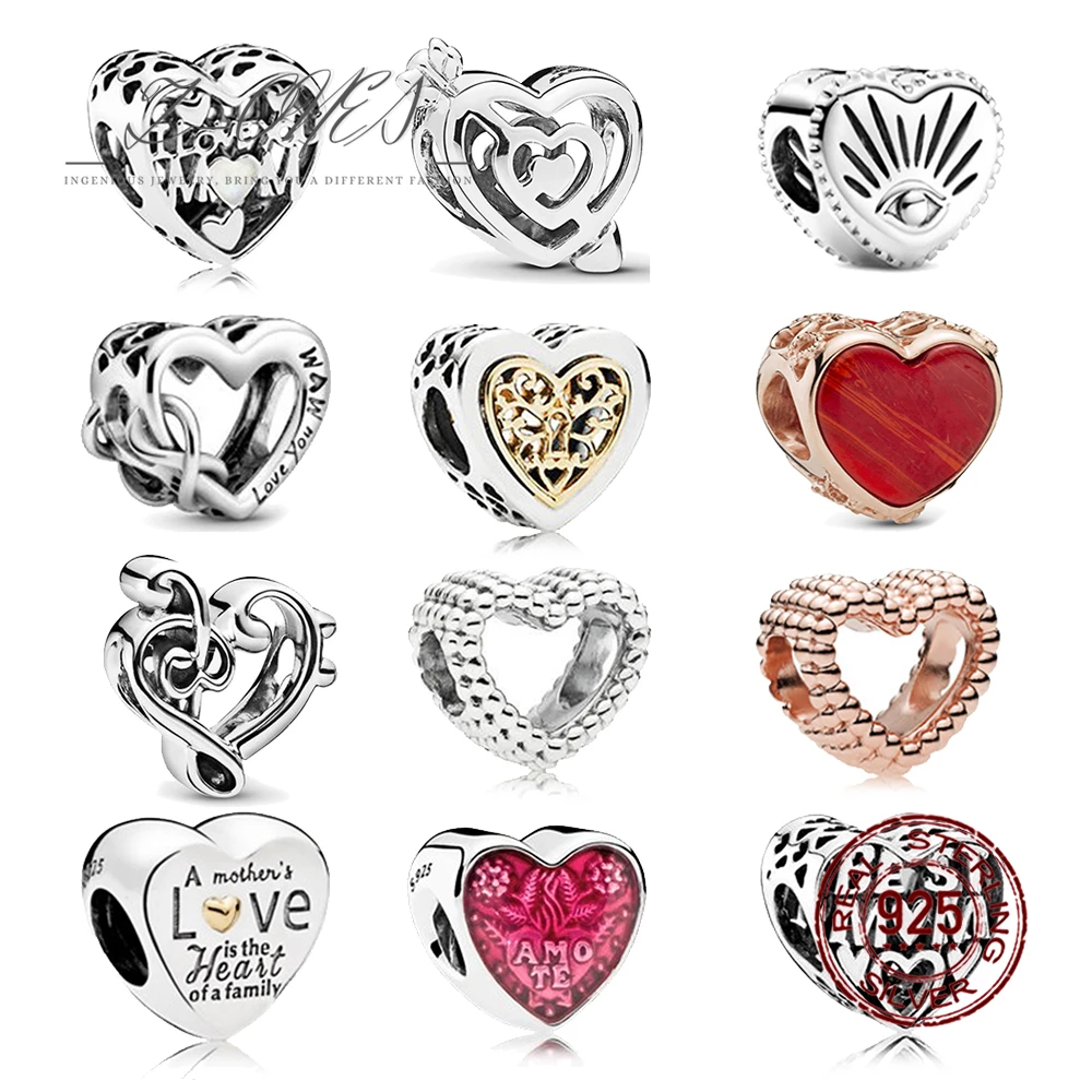 

CZ925 sterling silver, heart-shaped hollow beads, flat-shaped beads are used to make diy bracelet charms, female jewelry Z-ones