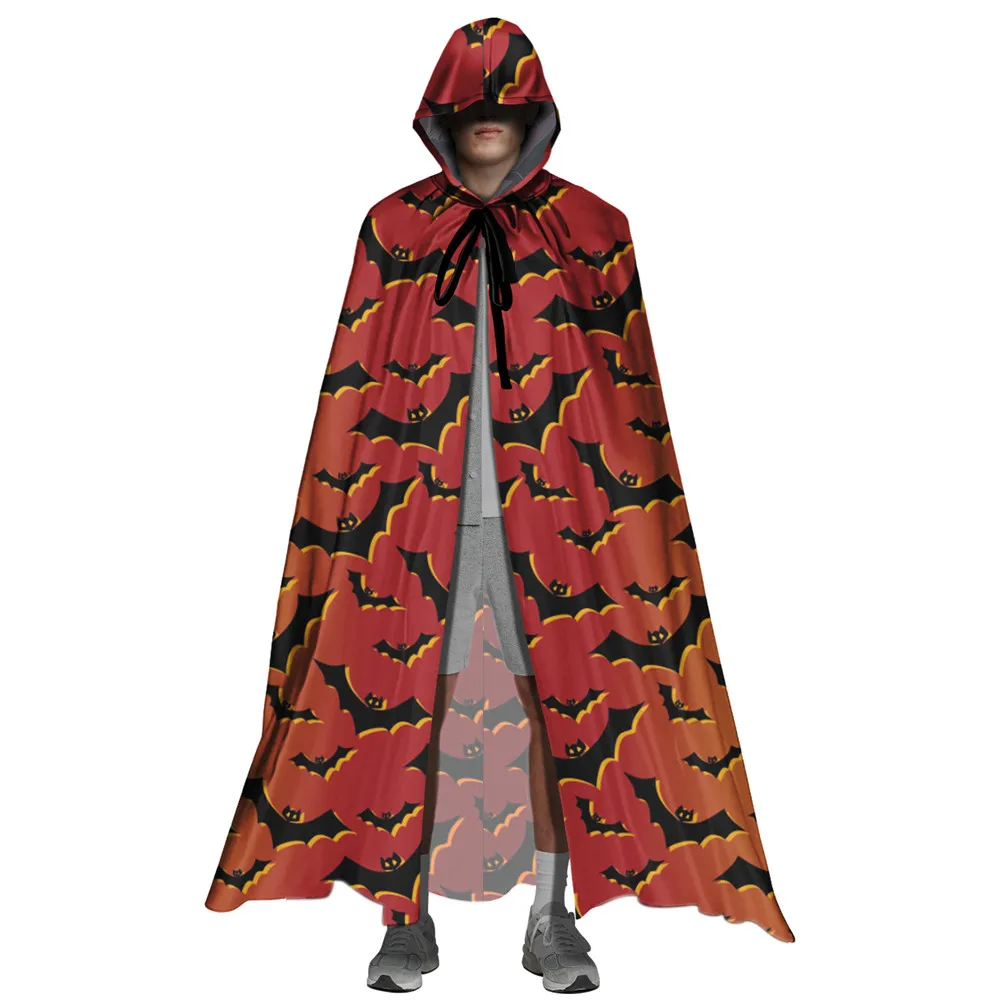 

Adult Vampire Capes Golden Halloweentown Bat Print Kids Hooded Robes Reversible Deluxe Halloween Cloak Full Length Anime Cosplay