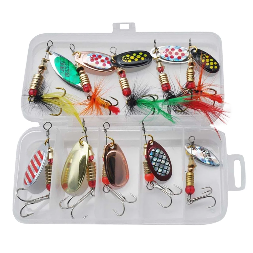 

10pcs Boxed Rotating Spoon Kit Lure Fishing Lures Spinner Wobblers Hooks Metal Sequin Trout Crankbaits Fishing Accessories New