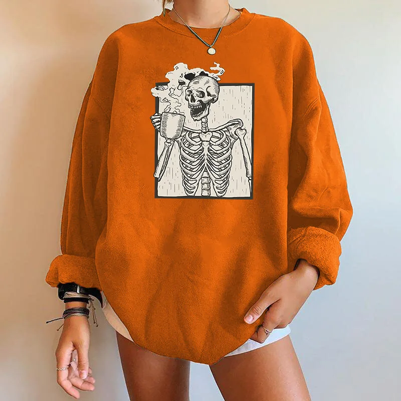 

Sweatshirt Gender Neutral Unisex Crewneck Halloween Sweatshirt, Jack O' Lantern, Orange Pumpkin Top, Skull Sweater