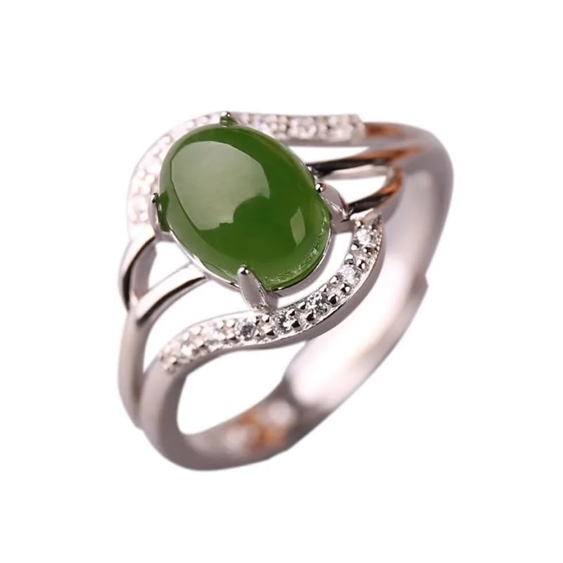 

Natural Jade Hetian Jade Women's S925 Silver Rose Gold Jasper Egg Noodles Fashion Openning Ring Gift