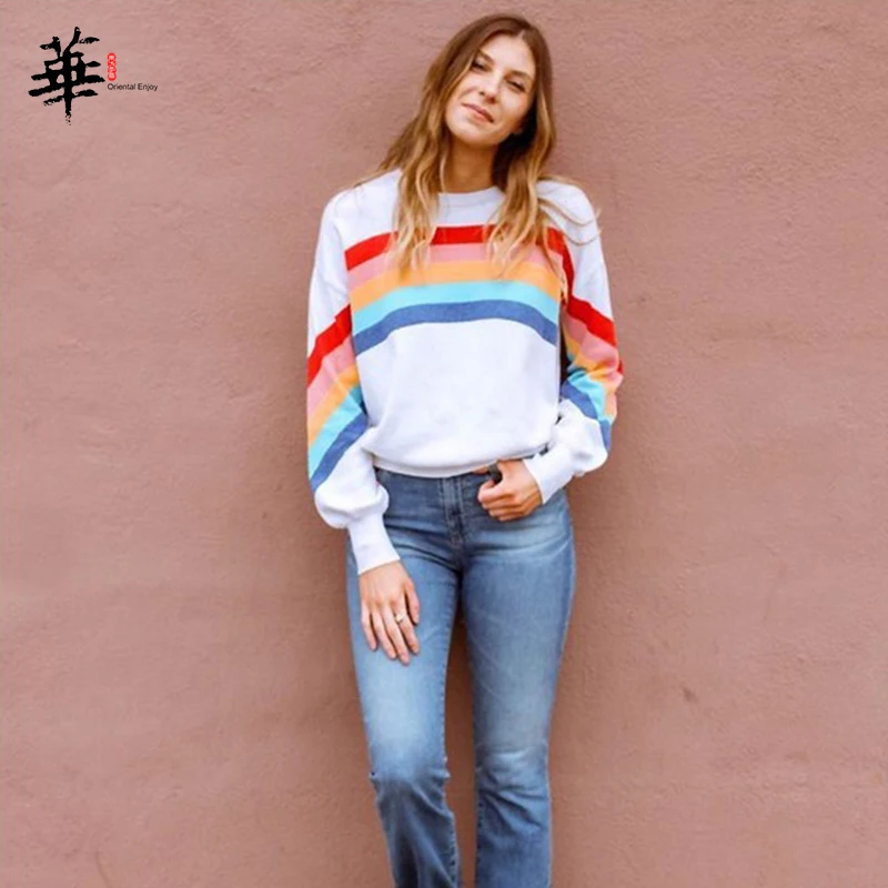 Rainbow Sweatshirt Women Long Sleeve Hoodie Autumn Winter Streetwear Pullover Women Sweetshirts Casual Sweatshirts Top Moletom