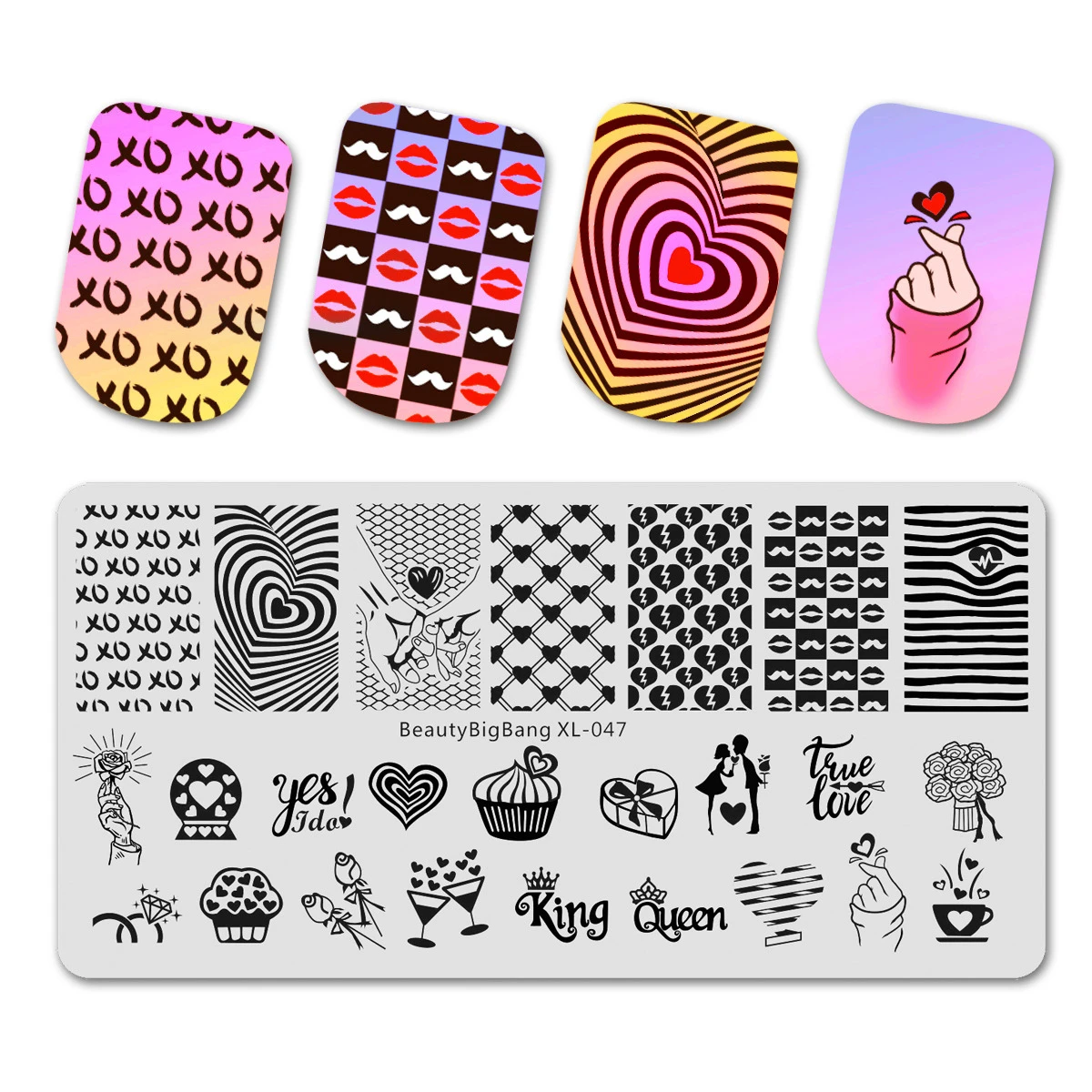 

6*12cm Vintage Stainless Steel BeautyBigBang Stamping Plates Heart Rose Ring Romantic Love Image Nail Stamping Plates