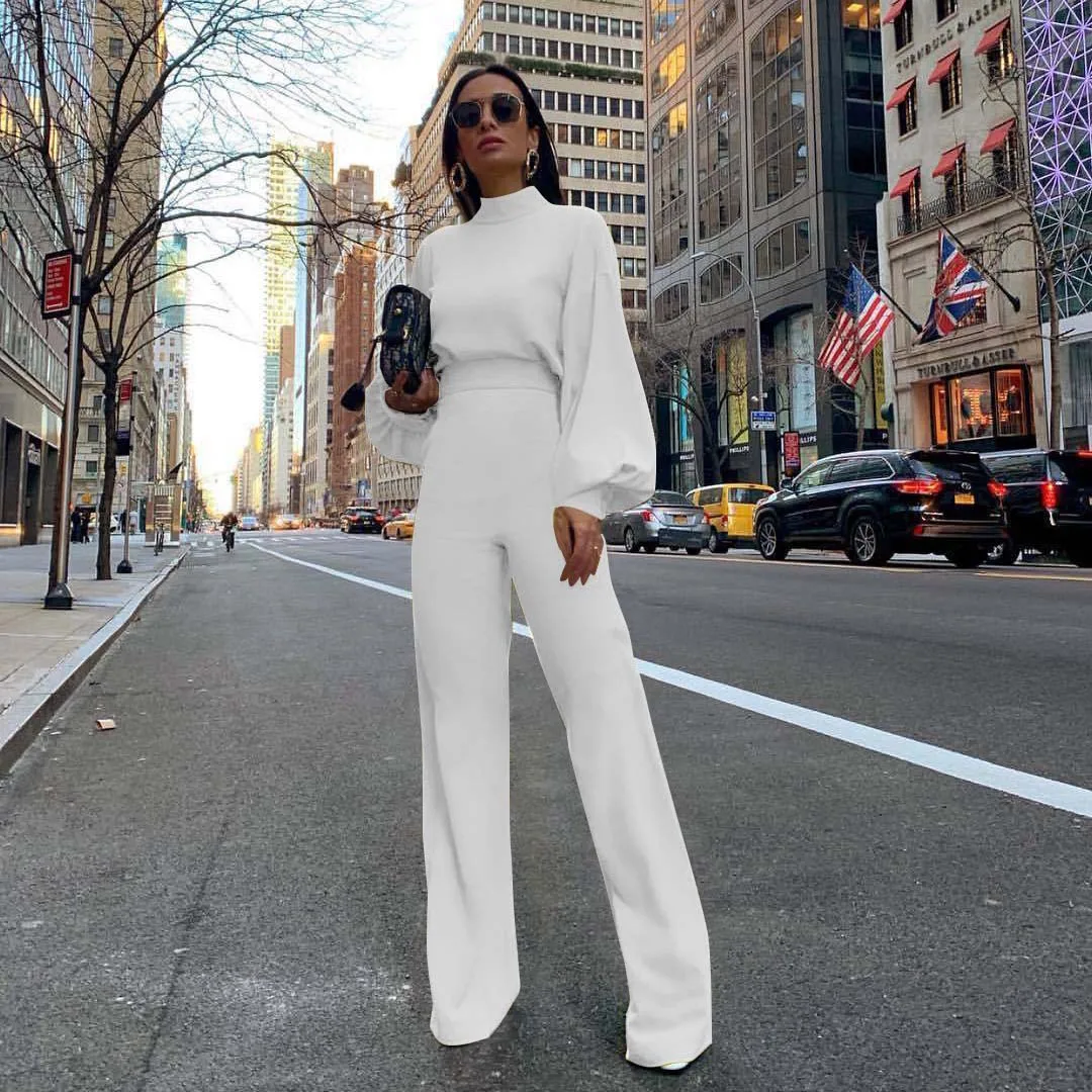 Женский Повседневный однотонный комбинезон с длинными рукавами-фонариками