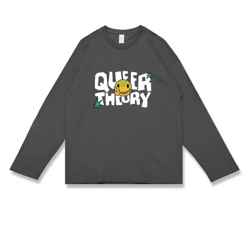 

Winter Trend Bottoming Shirt Male Letter Printing Loose Oversize Pure Cotton Drop Shoulder Sleeve Couple Long Sleeve T-shirt