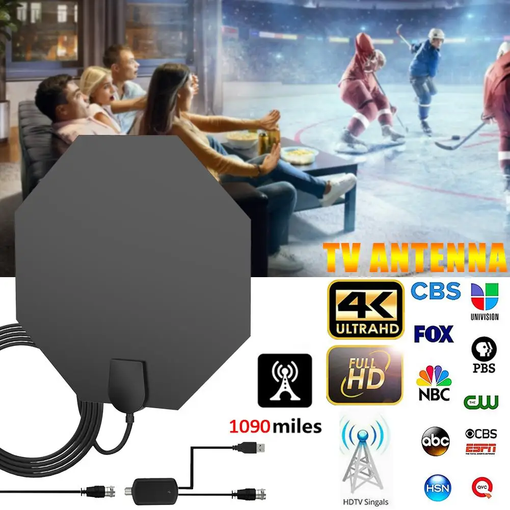 Высококачественная 1090Miles 4K цифровая HDTV Антенна Внутренняя усиленная ТВ антенна