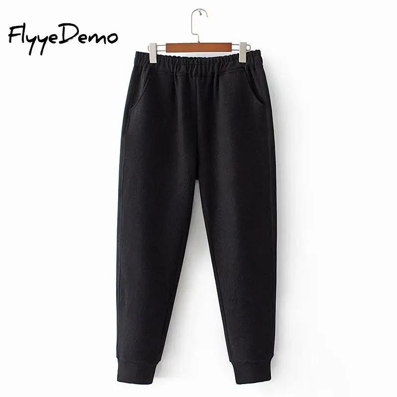 

2021 Winter New Women Casual Woolen Pants High Waist Black Warm Trousers Fashion Elastic Waist Female Harem Pants Plus size