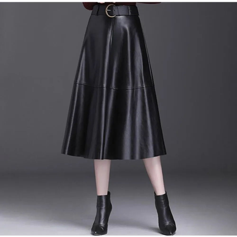 Коричневая Юбка-миди из искусственной кожи трапециевидная однотонная женская