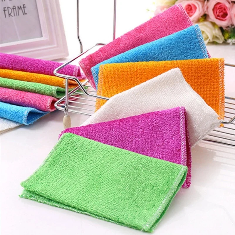 

1/3/5pcs Household Multifunctional Bamboo Fiber Dishcloth Washing Towel Anti-Grease Scouring Pad Kitchen Cleaning Tools Random
