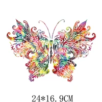 24x16 9cm colorful butterfly animal iron on patches for diy heat transfer clothes t shirt thermal stickers decoration printing