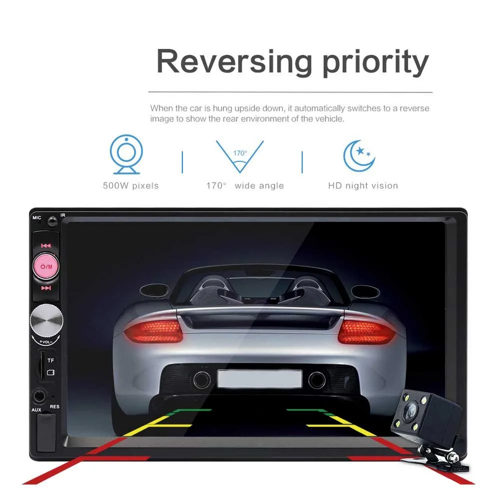 7 inch double spindle car MP4 MP5 player 70237 Bluetooth FM insert card reversing camera radio multimedia | Автомобили и