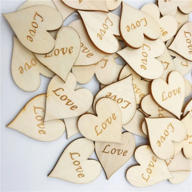 

50Pcs Woodwn Love Hearts Shaped Wood Slices Crafts for Wedding Table Scatter Decoration Unfinished DIY Crafts Project Home Decor