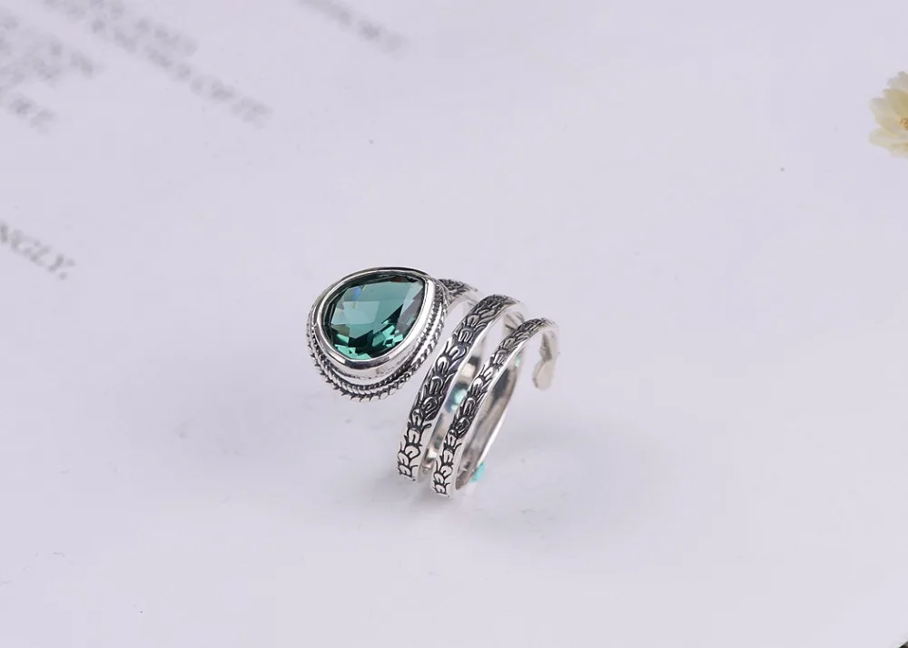 GAGAFEEL, 925 пробы Серебряное кольцо из циркона, модные открытые кольца, капля воды, огранка, зеленый циркон, регулируемое кольцо для женщин, элегантное ювелирное изделие