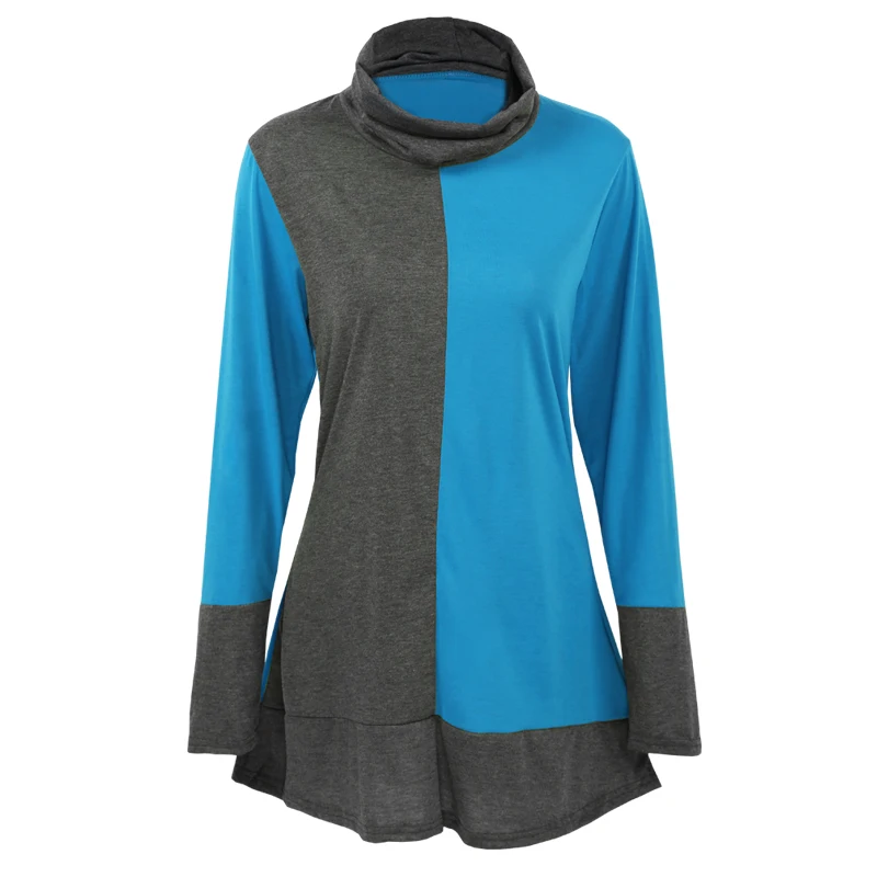 Женская футболка с высоким воротником модная Осенняя контрастных цветов