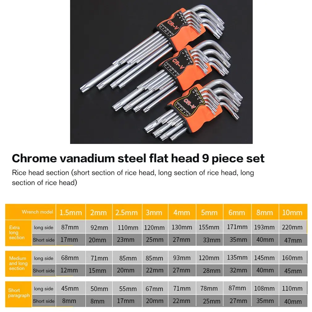 

9 Pcs Plum Star Hex Key Wrench Sets Torx L Shape Repair Tool Screwdriver Tool Set CR-V Steel Torque Spanner