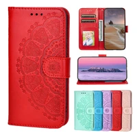 cute mandala embossed leather case for samsung galaxy a72 a52 a42 a32 a12 s21fe etui flip wallet cover card slot lanyard fundas