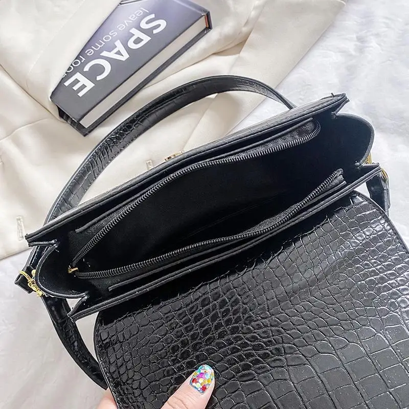 

Luxury Textured Alligator PU Leather Women Flap Shoulder Bags Solid Color Trendy Handbags Ladies Retro Casual Messenger Bag Sac