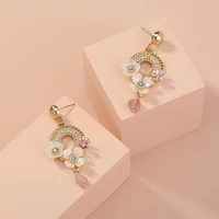 lovmi 2021 bohemian pearl earrings jewelry for women white pink crystal flower ornaments dangle drop earrings for wedding party