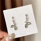 Серьги в Корейском стиле серьги с зелеными листьями и кристаллами