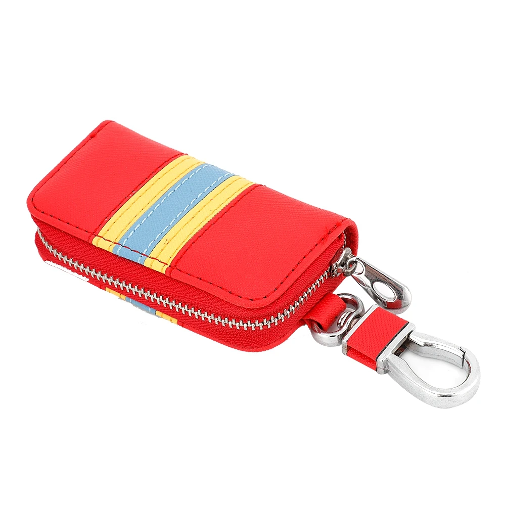 

Strip Pattern PU Leather Bag Universal Auto Car Remote Key Fob Case Bag Keychain HolderCar