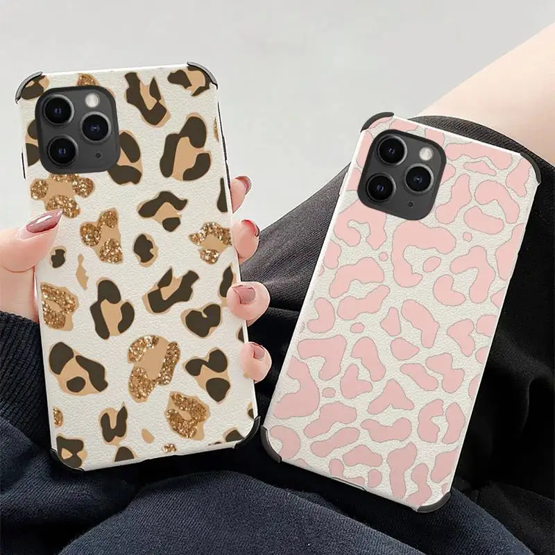 

Pink gold glitter Leopard Phone Case Lambskin Leather For iphone 12 11 8 7 6 XR X XS PLUS MINI PLUS PRO MAX Shockproof