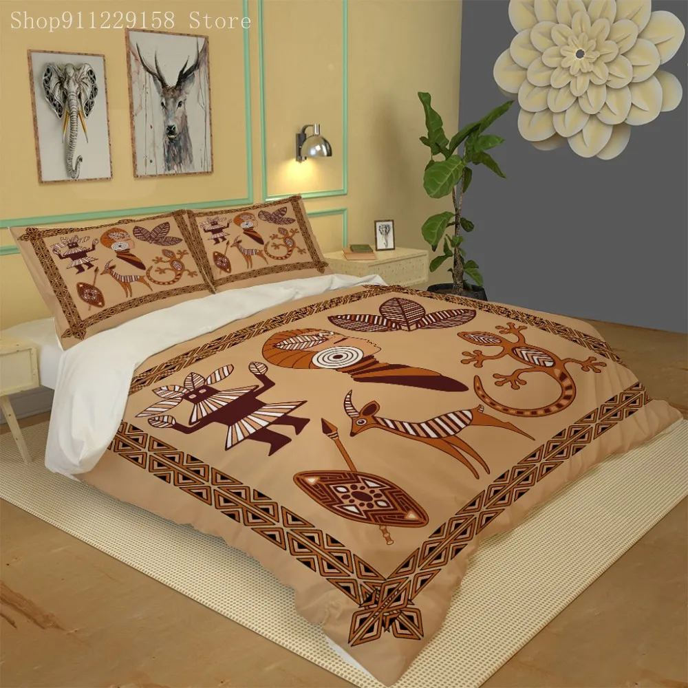 

Comforter Bedding Sets African Duvet Cover Set Orange Bedding African Ornament Quilt Cover Tribe Home Textiles Bohemian
