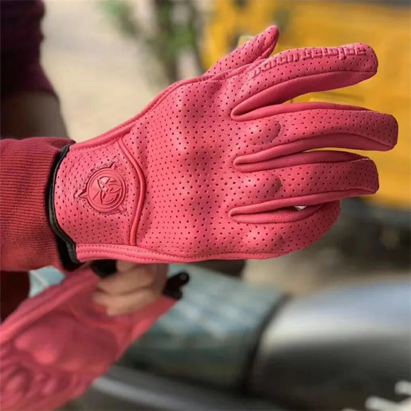 Женские мотоциклетные перчатки для сенсорного экрана розовые кожаные езды на
