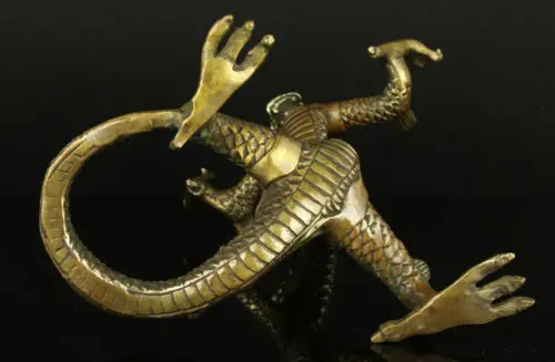 

Collectible Brass Handwork Carved Fierce Standing Dragon Statue