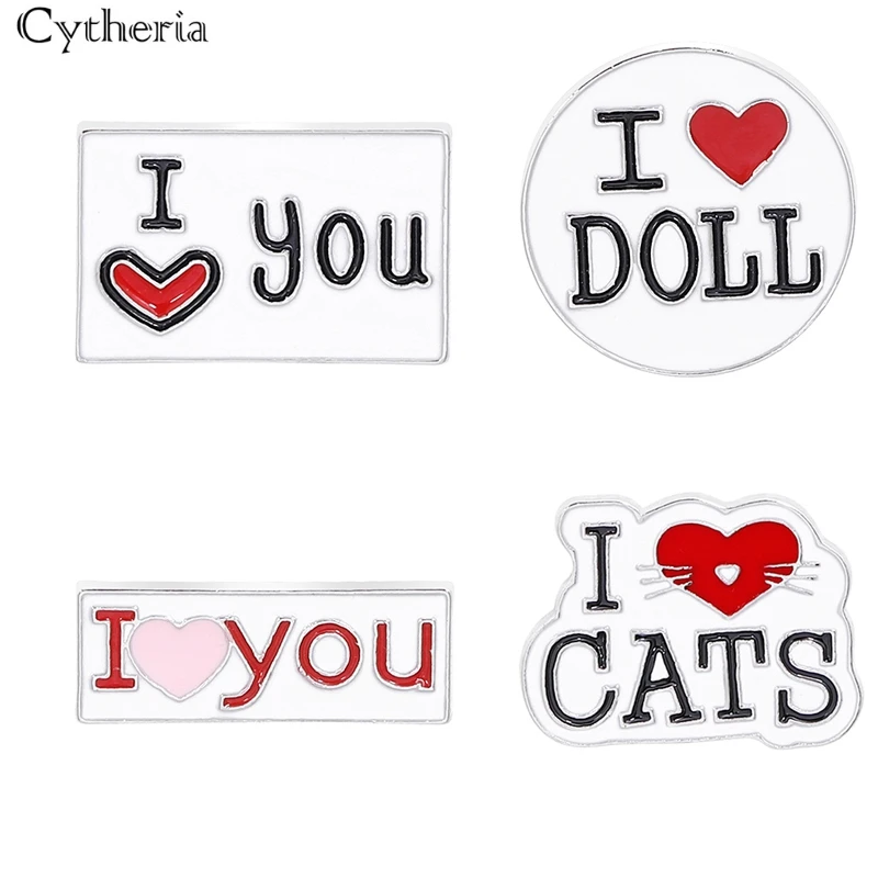 Буква I LOVE YOU кошки кукла сердце брошь для пар и булавка эмаль булавки