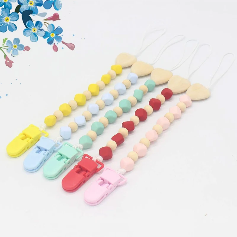 

1Pc Wooden Pacifier Clip Holder Chain Teething Dummy Pacifier Baby Girl Boy Funny Teether Gift Heart Shape Teether Toys